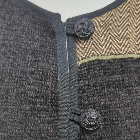 Vintage 90s Black Tapestry Jacket Geometric Animal‎ Print Patches Artsy Large - Picture 11 of 14